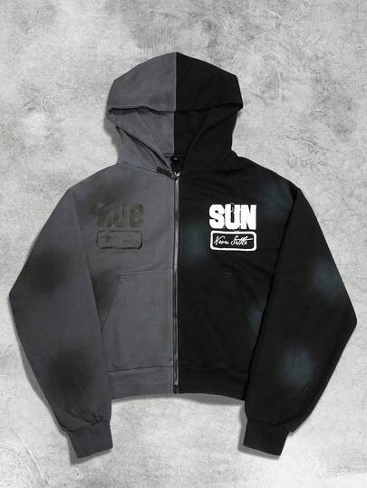 Street Life Men's Hooded Versatile Fashion Color Block Zip-Up Sweatshirt, Fall