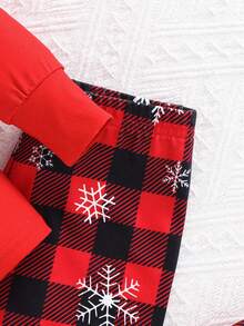 SHEIN Young Girl Christmas Gingerbread Man, Snowman, Santa Graphic Soft Cozy Thermal Lined Long Sleeve Top And Pants Snug Fit Loungewear, Suitable For Autumn/Winter - Red - View 5