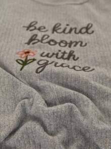 EURMUSE Slogan Embroidered Long Sleeve Top And Pants Pajama Set - Light Grey - View 7