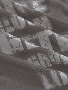 ROMWE EDITION Camiseta de manga larga con hombros descubiertos con estampado de cruz y letras para mujeres, estilo romántico punk - Gris Oscuro - Ver 4