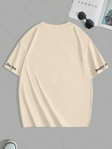 Manfinity Joysei 男士休闲字母印花短袖T恤，夏季 - 卡其色 - 查看 4