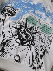 Manfinity EMRG Men's Casual Letter Print Long Sleeve Loose Fit Hoodie Sweatshirt, Autumn Graphic New York Statue Of Liberty Streetwear Y2k Graphic Hoodie. Men's Oversized Statue Of Liberty Graphic Hoodie, Ultra Loose Pullover Sweatshirt, Winter Fashion, Halloween, Perfect Gift For Boyfriend Or Husband