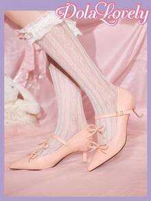 Dola Lovely Women's Pointed Toe Pumps With Dual Bow Decor, Sweet Mary Jane Style Heels, Pink, Suitable For All Seasons - Pink - View 3