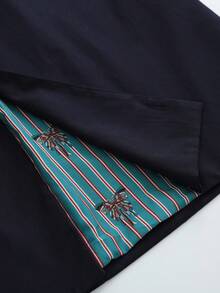 Écloséra 法国复古海军蓝条纹合身翻领原创面料腰带腰封斜口袋女式秋冬长袖风衣，带撞色蝴蝶印花衬里