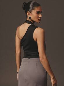 Hauture Formal Old Money Office Business Sexy Solid Color Halter Top - Black - View 4