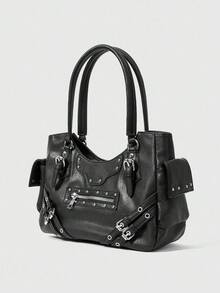 ROMWE Grunge Punk Tas Tangan Wanita dengan Banyak Kantong - Hitam - View 2