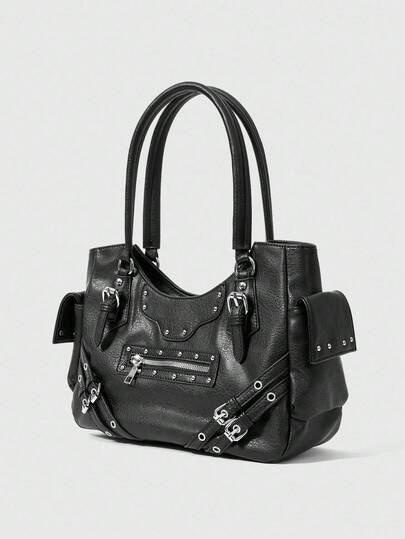 Grunge Punk Bolso de mano de mujer con múltiples bolsillos