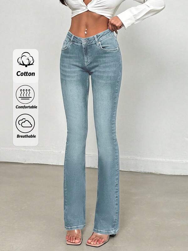 SHEIN Tall Jeansy dzwony z kieszeniami ukośnymi, 98% bawełny, sprane