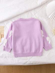 SHEIN Vintaside Kids 女童加厚白色蝴蝶结圆领紫色套头毛衣，休闲可爱，适合叠穿，也适合秋冬季节、圣诞节和万圣节等派对场合。 - 紫色 - 查看 2