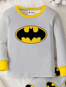 BATMAN X SHEIN Áo thun dài tay cổ tròn đơn giản họa tiết logo cổ điển cho bé trai, màu sắc tương phản, in họa tiết, thoải mái, vừa vặn, thích hợp mặc vào mùa thu đông, thích hợp cho người hâm mộ DC, thích hợp mặc ở nhà, đồ ngủ khi trở lại trường - Nhiều màu - Xem 6