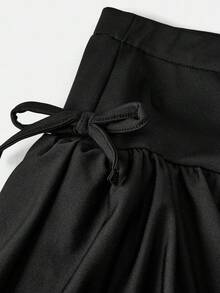 SHEIN Girlism 青少年女孩休闲装、运动装、学校装、返校装、黑色内裤搭配荷叶边下摆溜冰裙，春夏季 - 黑色 - 查看 3