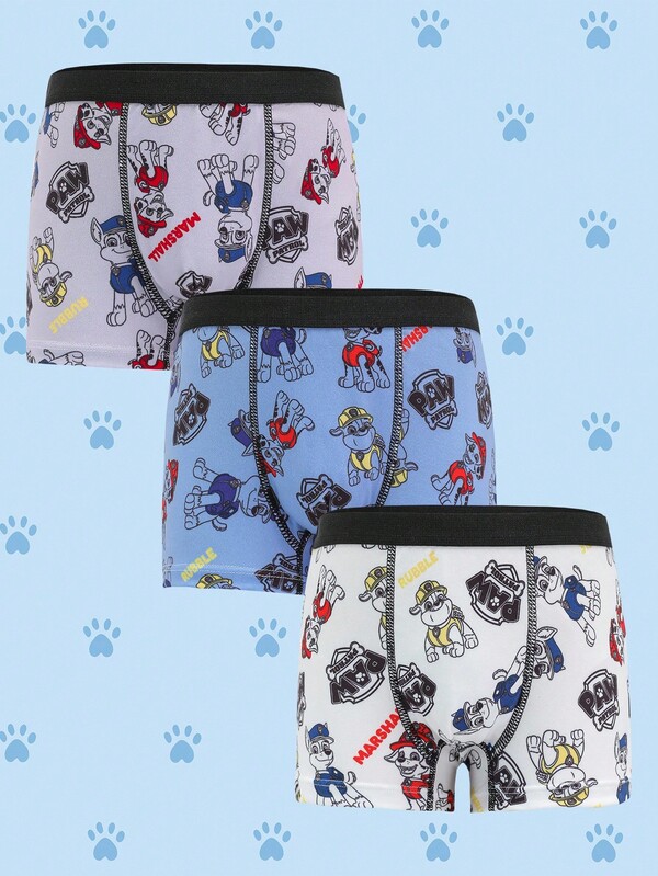 SHEIN | PAW Patrol 3pcs Young Boy Comfortable Breathable Soft  Cute Cartoon Dog Puppy Print Trunks, Boxers Briefs Packs, Basic Casual,,Suitable For Everyday Wear, Boys Underwear, Boxers For Boy Fall Winter