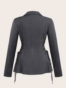 EMERY ROSE Plus Size Women's Solid Color Long Sleeve Full Button Tie Waist Fitted Classic Minimalist Business Elegant Commuter Blazer Fall Cloth For Women Autumn