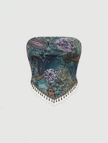 ROMWE Hippie 复古嬉皮西部音乐节木珠流苏下摆佩斯利印花波西米亚风女装套装 - 彩色 - 查看 7