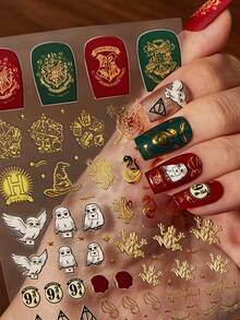 HARRY POTTER X SHEIN Fashionable 3D Relief Hot Stamping Nail Art Decorative Stickers Waterproof Self-Adhesive,Free Of Baking Lamp,Nail Accessories,Hedwig,Golden Snitch,Nail Decals, Nail Supplies, Nail Charms, Nail Stuff, Nails Press On, Salon DIY Sliding Nail Art Decoration, Nail Tech Must Haves,Nails Press On,Nail Tips,Manicure Sliders Decor - Multicolor - View 2