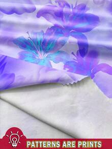 Soleia 度假风橙色热带花卉和紫色芙蓉扎染扭纹不对称下摆衬衫，适合春夏季假期 - 淡紫色 - 查看 3