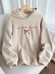 少女卡其色休闲甜美宽松大码爱心刺绣卫衣秋冬格兰诺拉女孩服装蝴蝶结卫衣女孩卫衣女孩服装秋季可爱卫衣 - 卡其色 - 查看 1