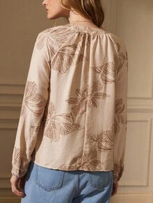 Écloséra Camisa feminina confortável com bordado floral de linho retrô francês, primavera/verão