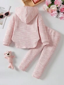 Bộ 2 áo hoodie màu cầu vồng và quần dệt kim mềm mại rộng rãi cho bé gái, mùa xuân/thu - Hồng - Xem 2