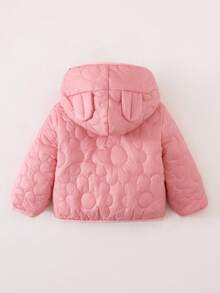 SHEIN Baby Girl Fashionable Floral Pattern Hooded Zip-Up Thick Padded Coat, Versatile For Daily Wear In Winter Baby Girl Winter Jacket Fall - Pink - View 2