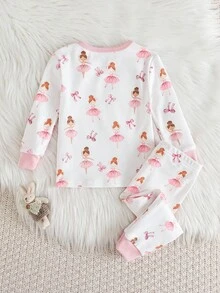 Baby Girl Cartoon Bear Print Knit Soft Crew Neck Long Sleeve Top And Elastic Waist Long Pants 2-Piece Snug Fit Pajama Set Cozy Pixies Baby Girl Set Baby Girl Pajama Set Baby Girl Flamingo Outfit Bamboo 2 Piece Pajamas Toddler Toddler Sleepwear Girls Fall Winter - Multicolor - View 2