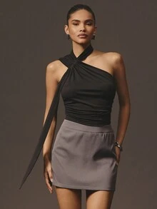 Hauture Formal Old Money Office Business Sexy Solid Color Halter Top - Black - View 5