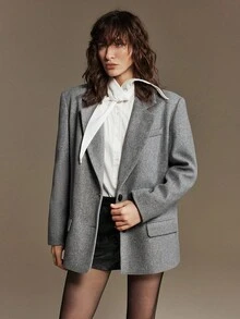 Ontre 2025 Grey Summer Business Casual Office Women's Oversized Blazer,Modern Urban Style Thick Fabric Notched Collar Long Sleeve Loose Fit Real Pockets - Grey - View 7