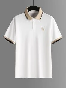 Calvornis 男士商務休閒羅紋領短袖 Polo 衫，正式、儀式 - 白色 - 查看 3