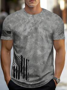 Manfinity LEGND Men American Flag Printed Round Neck Short Raglan Sleeve T-Shirt, For Workout, For Friends