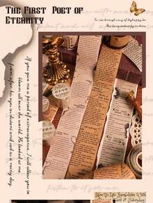 1 件复古邮票诗歌集和纸胶带贴纸适用于创意 DIY 剪贴簿、信封和袋子密封装饰剪贴簿用品剪贴簿用品教室返校