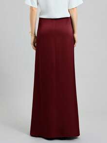 Ontre 2025 秋冬及踝长缎面修身长裙，侧面隐形拉链，现代优雅浪漫休闲百搭，适合通勤、办公室、婚礼宾客、海滩度假、音乐会、圣诞节、万圣节派对 - 酒紅色 - 查看 6