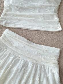 Teen Girls Vacation Lace Halter Neck Cami Top And Asymmetric Hem Knit Skirt Set, Beige, Elastic Waist Skirt, Summer Skirt, Graduation Outfit, Wedding Season Attire White Two Piece Set White Skirt Set Teen Summer Two Piece Set Skirt Two Piece Set Teen Havana Nights Girl Outfit - Beige - View 5