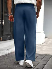 Manfinity CasualCool Plus Size Men's Casual Solid Color Street Style Pants With Pockets, Fall