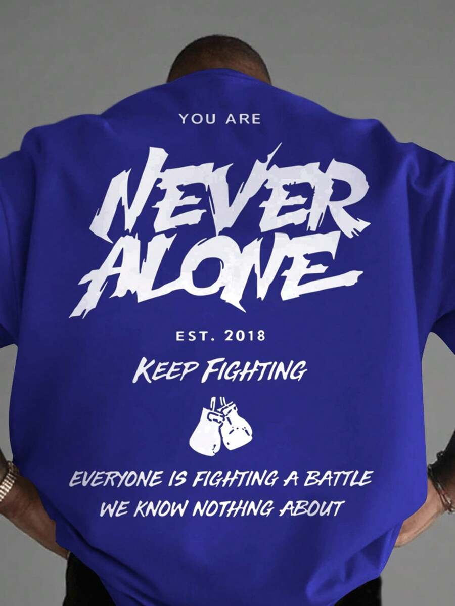 Manfinity EMRG Plus Size Men's Casual Fashionable Street Slogan Print Loose Fit T-Shirt, Summer