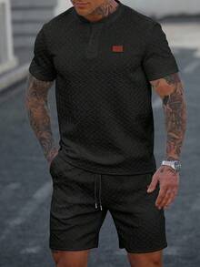 Manfinity Homme Bộ quần áo thun và quần short thời trang đơn giản màu trơn dành cho nam, phù hợp cho trang phục mùa hè dành cho nam Trang phục nam Trang phục nam Quần áo thời trang nam Bộ trang phục nam - màu đen - Xem 4