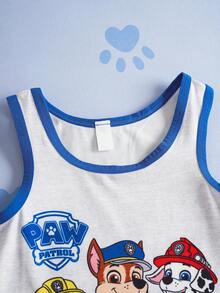 SHEIN | PAW Patrol 2pcs Young Boy Grey & Blue Contrast Trim  Cute Cartoon Dog Puppy Print Tank Top And Shorts Underwear Set,Soft & Comfortable,Suitable For Everyday Wear, Boy 2 Piece Set Fall Winter
