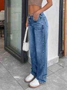 SHEIN Cottnline LOW RISE CROPPED STRAIGHT CUT WOMEN JEAN - Blue - View 4