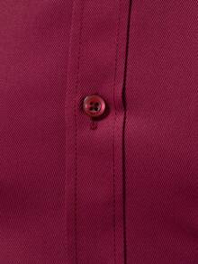 Manfinity Mode 男士纯色前扣休闲百搭简约设计长袖衬衫深红色衬衫男士红色正装衬衫，适合通勤、秋季日常穿着的多功能旅行单品 - 酒紅色 - 查看 4