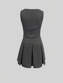 INAWLY Set de 2 piezas para mujer con top sin mangas de unicolor con tirantes gruesos y falda con dobladillo con volantes - Negro - Ver 2