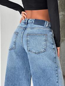 EURMUSE Women Low Waist Blue Light Wideleg Jeans Loose Jeans Wide Leg Jeans Baggy Jeans City Break Summer Casual - Medium Wash - View 5
