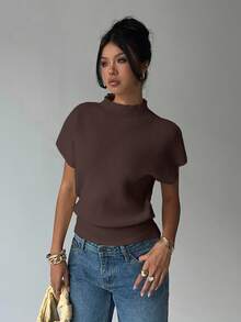 Aloruh Women's Fashion Casual Basic Crew Neck Short Sleeve Sweater,Fall,Brown Sweater - Coffee Brown - View 6