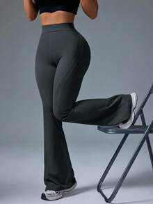 Gameset SHEIN Sport Women's Fashion Casual High Waisted Solid Color Flared Pants - Grey - View 7