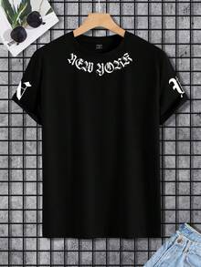 Manfinity EMRG 男士字母印花宽松休闲圆领短袖T恤 - 黑色 - 查看 2