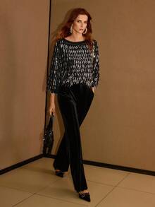 MOTF PREMIUM 亮片流苏船领派对上衣 - 黑色 - 查看 8