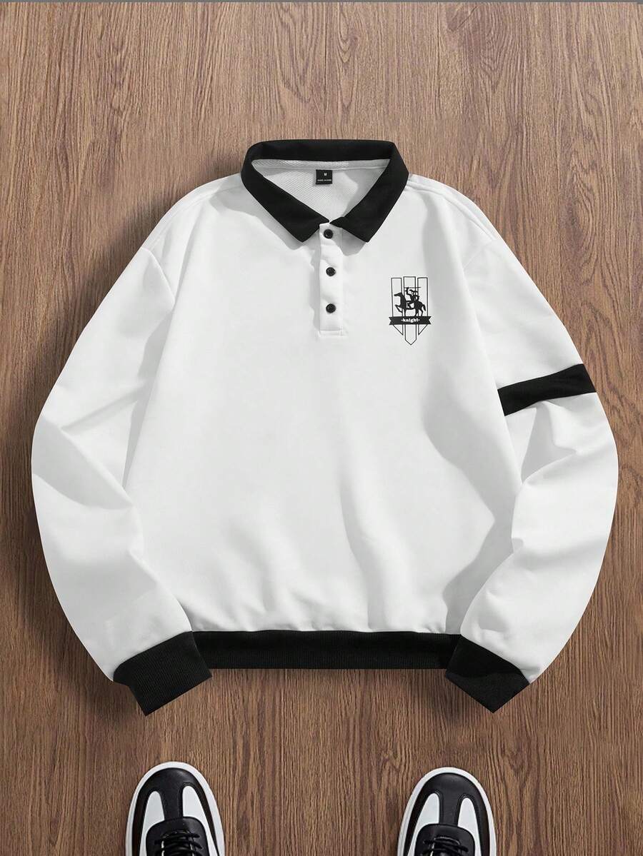Manfinity Roghcode Men's Contrast Color Block Collar Long Sleeve Half-Zip Casual Loose Sweatshirt, Fall - White - View 1