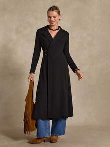 Bóhologie Váy dài quấn đen: Kiểu dáng ôm sát với viền xòe, hoàn hảo cho những bữa tối trang trọng hoặc sự kiện công ty, được làm từ vải crepe đen mềm mại và co giãn với cổ ve áo cổ điển và chi tiết xếp nếp thanh lịch - màu đen - Xem 1