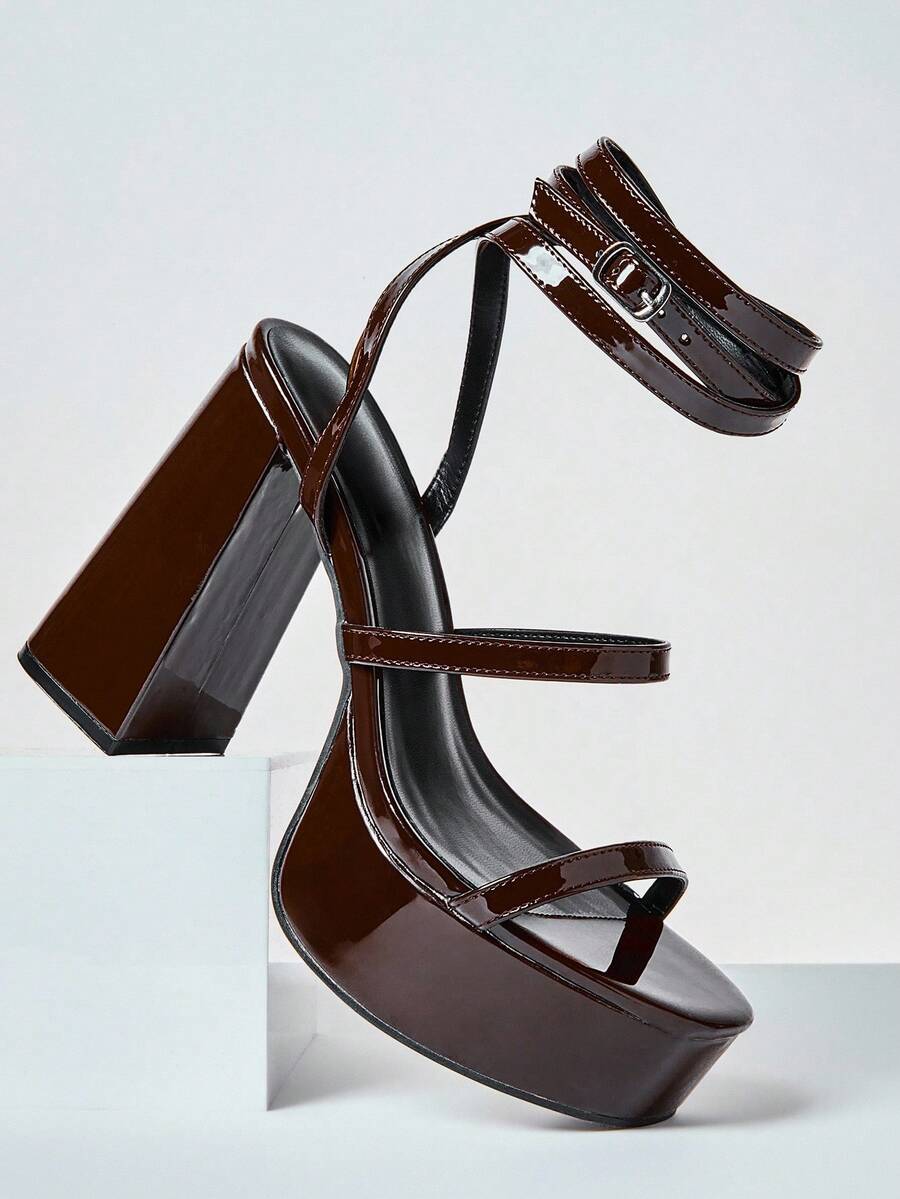 SHUZIA Giày sandal đế vuông siêu cao thời trang dành cho nữ - Màu nâu Sô-cô-la - Xem 1