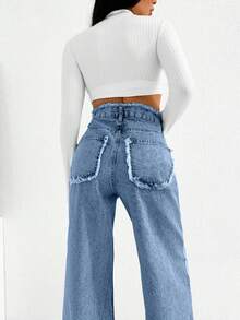 EURMUSE HIGH RISE WIDELEG JEAN WITH FRAYED POCKET - Baby Blue - View 6