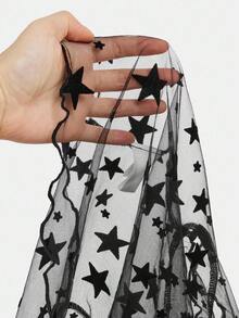 SHEIN Girlism 少女暗街时尚星星网眼透视两件套紧身上衣 - 黑色 - 查看 11