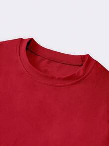 INAWLY Áo thun cổ tròn tay dài màu đỏ ôm sát dành cho nữ cỡ lớn - Đỏ - Xem 4